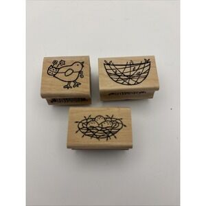 A MUSE ARTSTAMPS Lot Of 3 Rubber Stamps EASTER SPRING Themed Chick Nest Eggs